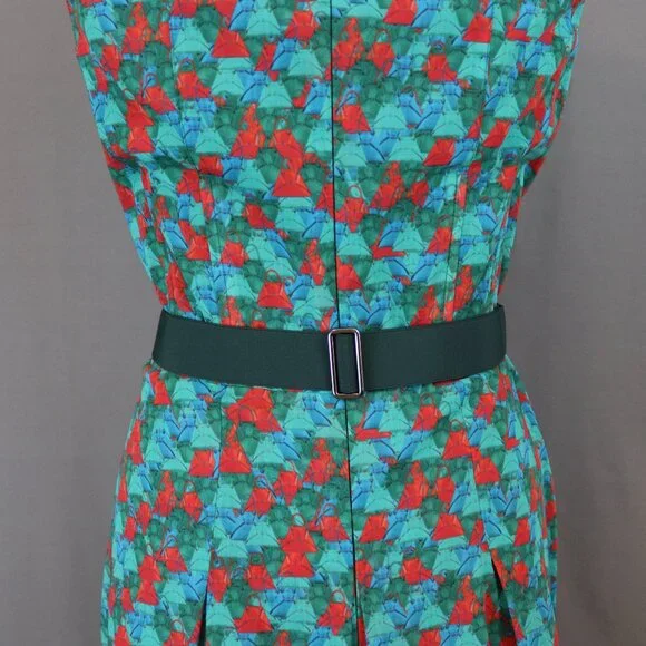 Akris Size 85 Green Leather and Elastic Belt with Trapezoid Buckle Sporty-Belt - Picture 8 of 15